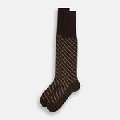 Dark Cream Diagonal Striped Long Socks
