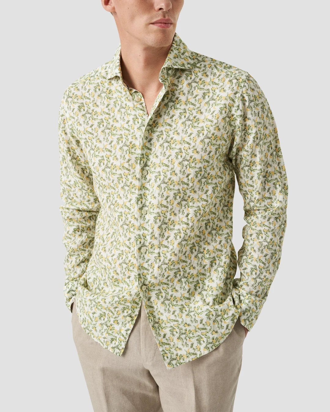 Green Banana Print Linen Shirt Eton