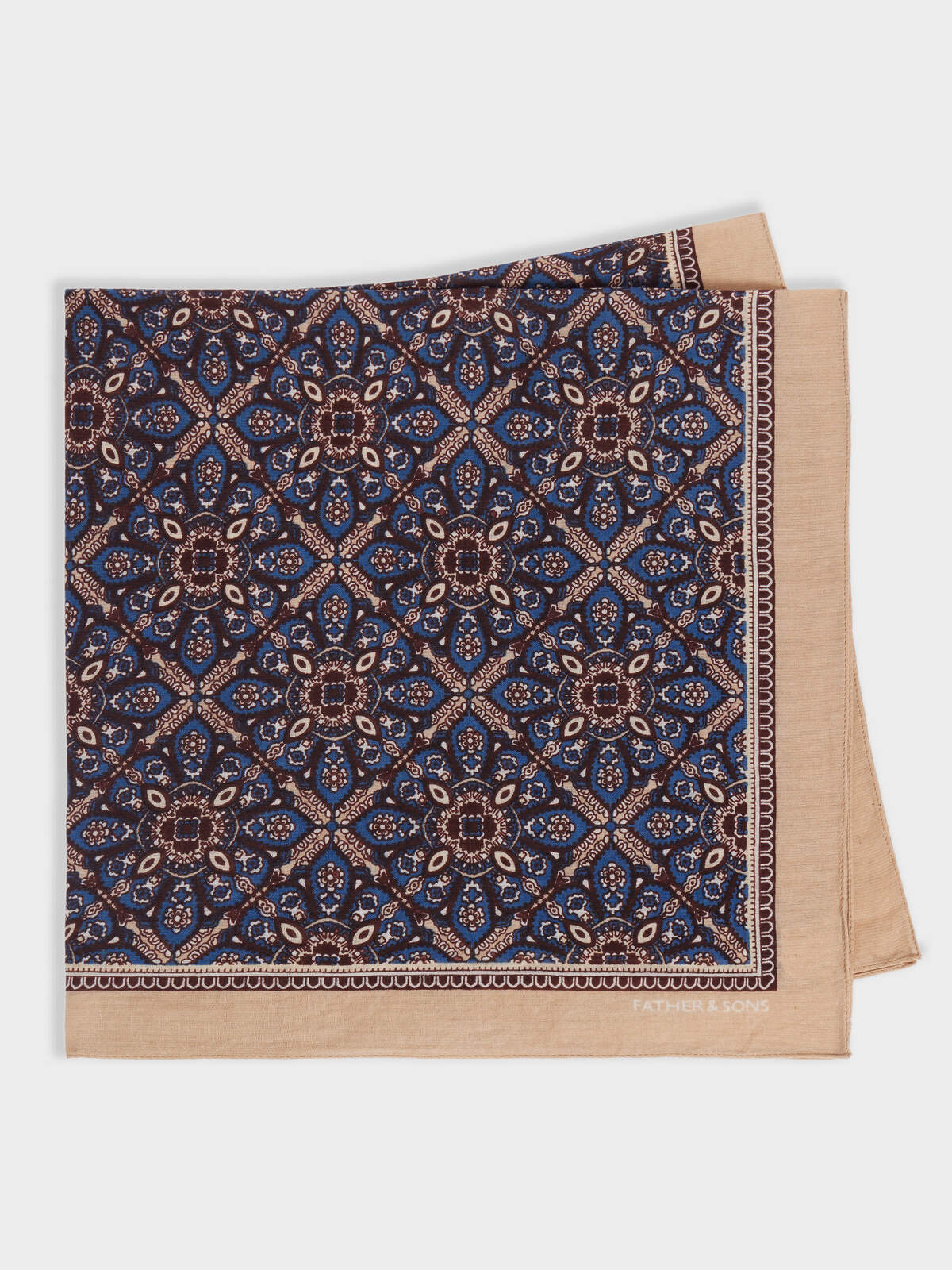 Bandana En Coton Beige Motif Bleu