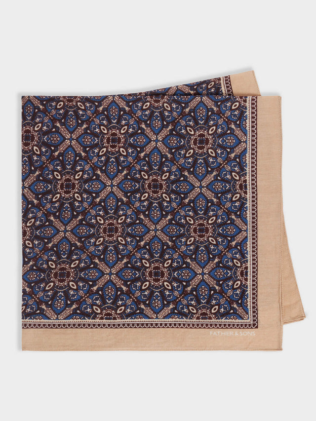 Bandana en coton beige à motif bleu