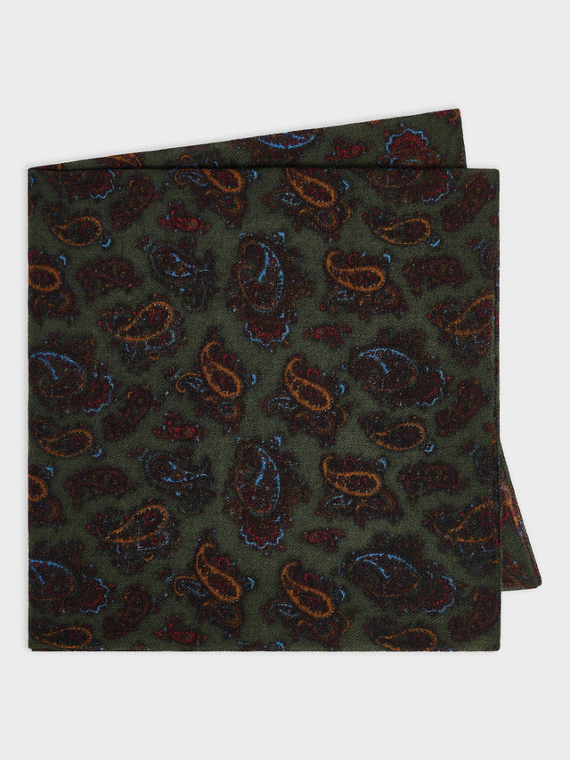 Bandana en laine kaki à motif cachemire