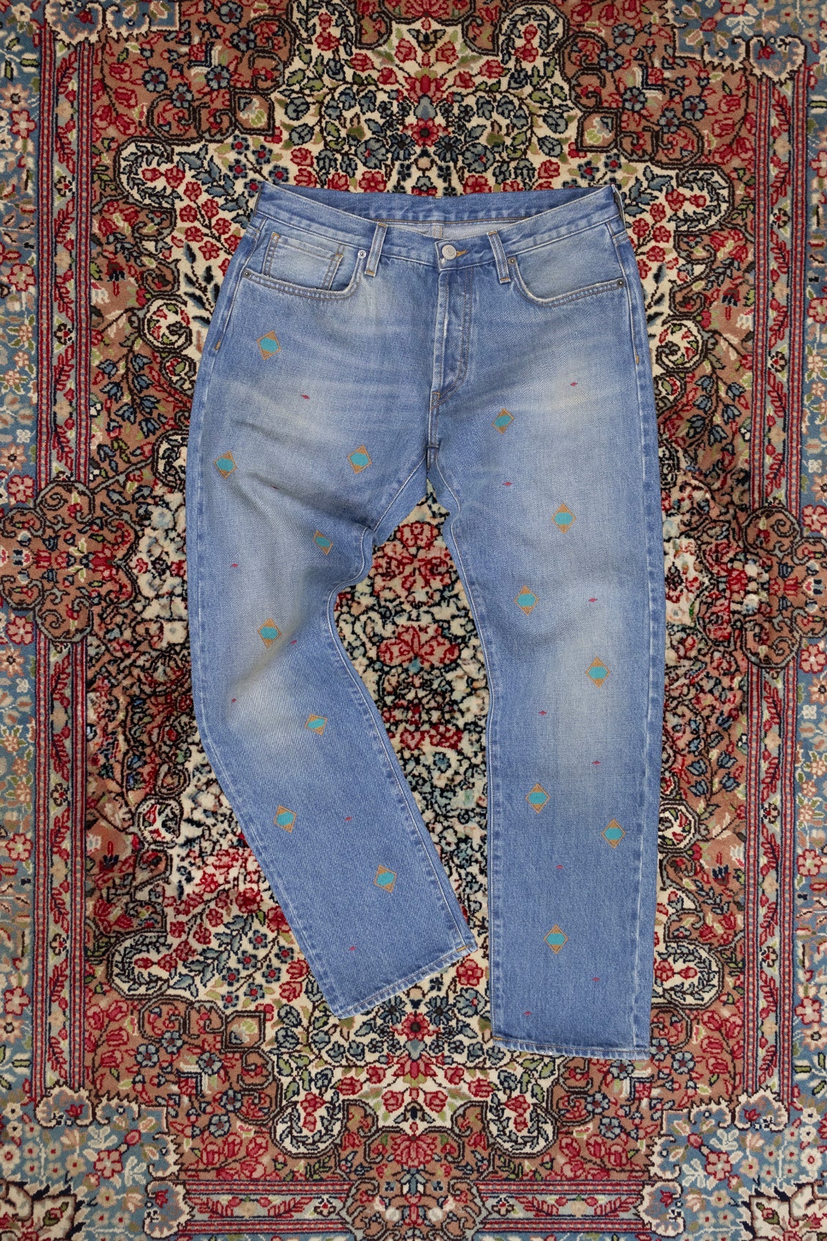 Re Thread Bandito Geometric Embroidery Old Wash Jeans