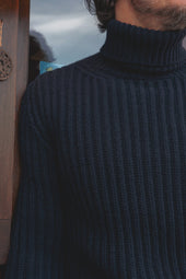 Enzo Deep Blue Roll Neck Jumper