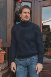 Enzo Deep Blue Roll Neck Jumper