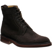 Barker Calder mens rubber-soled brogue boots in choc burnished suede
