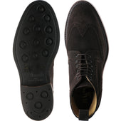 Barker Calder mens rubber-soled brogue boots in choc burnished suede