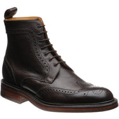 Barker Calder mens rubber-soled brogue boots in dark brown grain