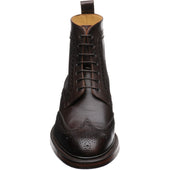 Barker Calder mens rubber-soled brogue boots in dark brown grain