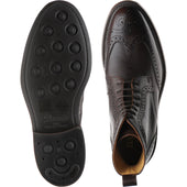 Barker Calder mens rubber-soled brogue boots in dark brown grain