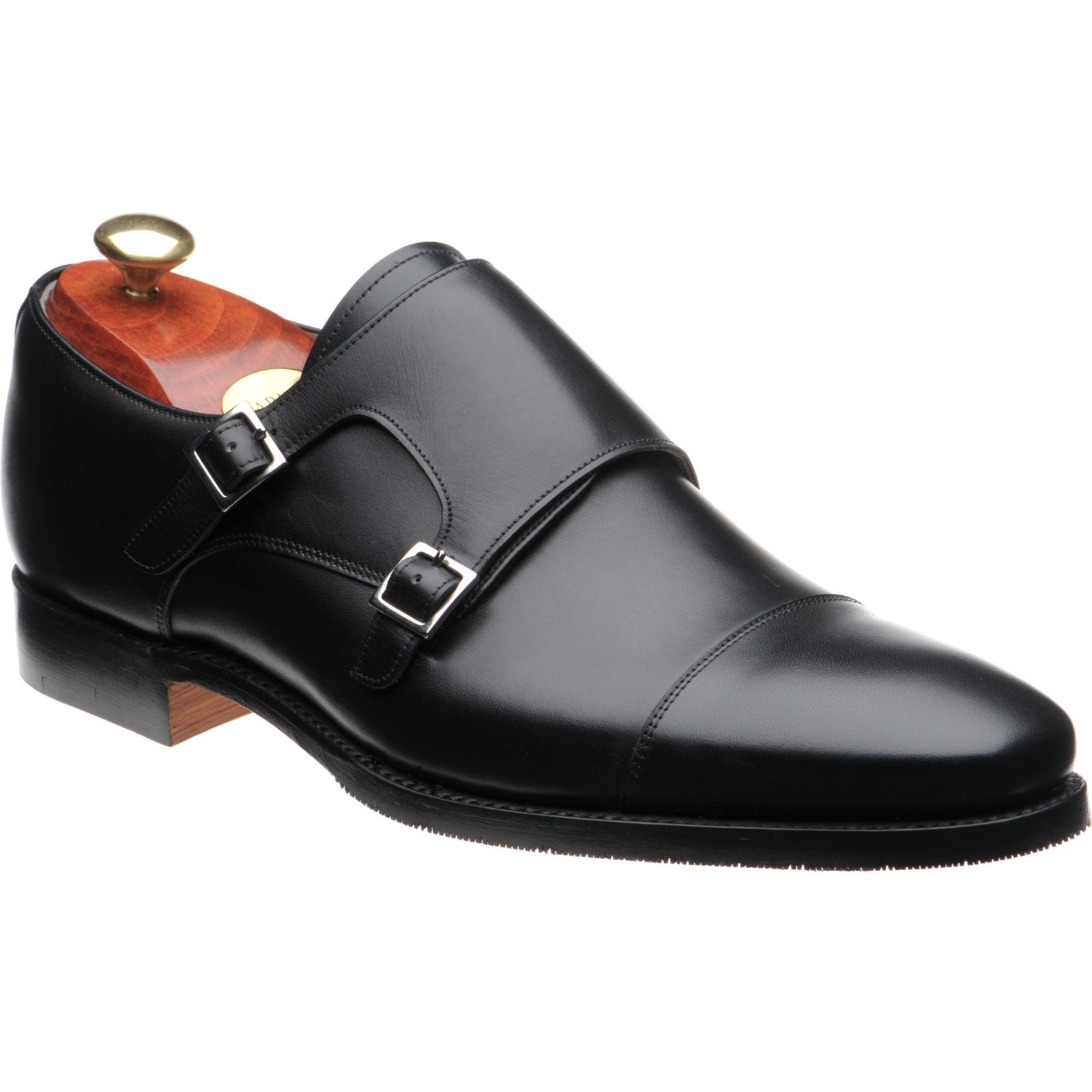 Barker Edison mens hybrid-soled double monk shoes in black calf