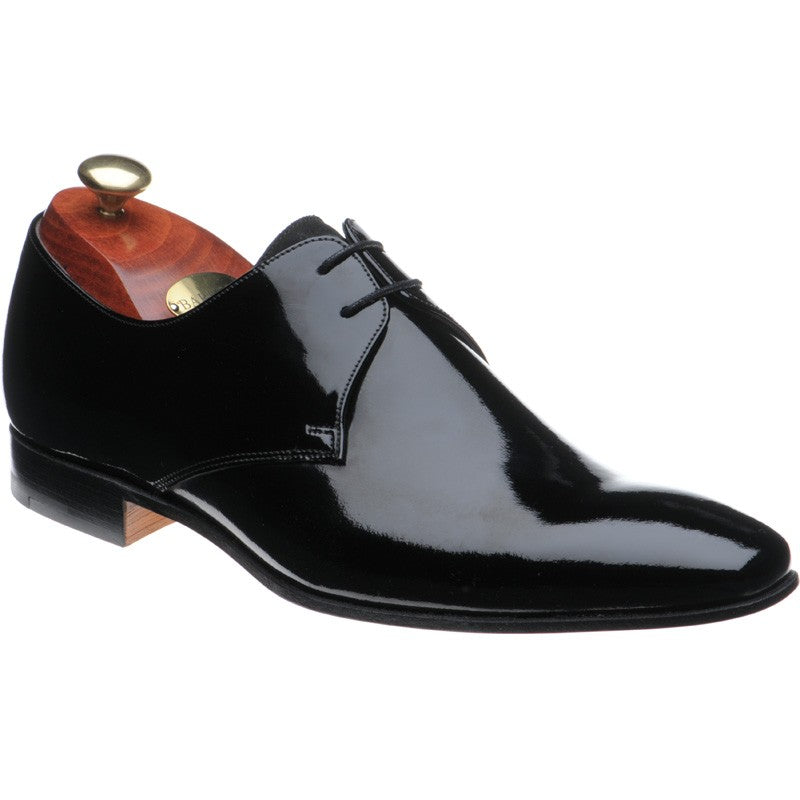 Barker Goldington mens Derby shoes in black patent and suede