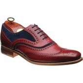 Barker McClean mens brogues in red painted calf and navy suede