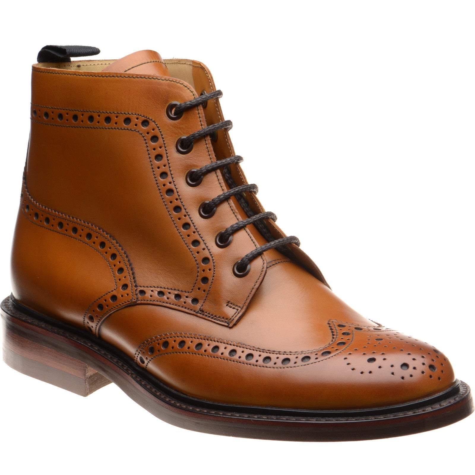 Barker Pennine mens rubber-soled brogue boots in cedar calf