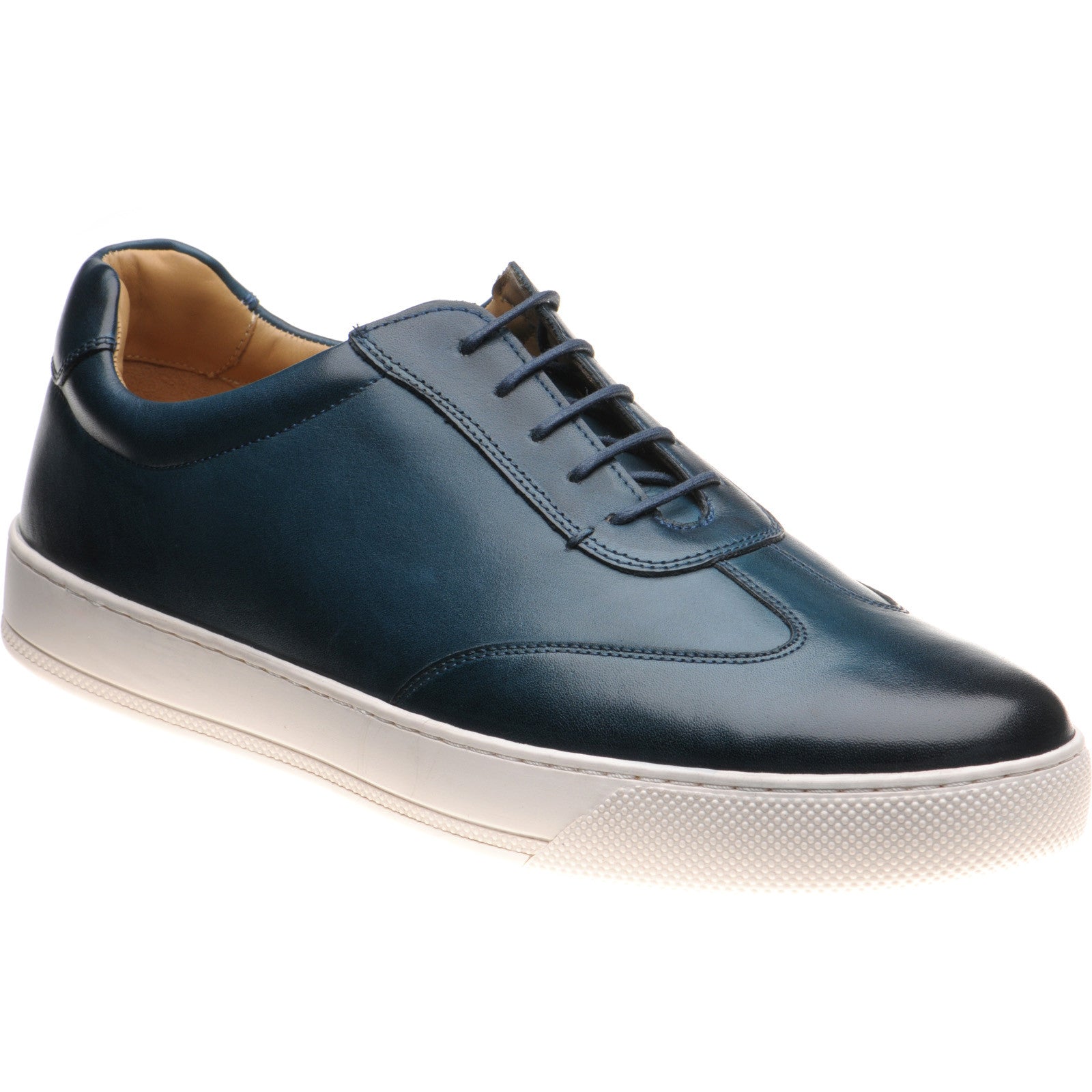 Barker Stig mens rubber-soled trainers in blue handfinished calf