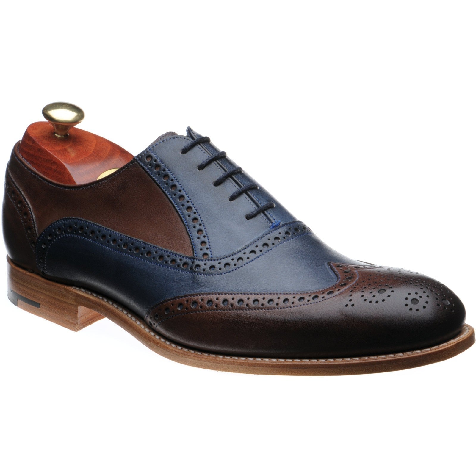 Barker Valiant mens brogues in ebony and navy hand painted calf