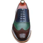 Barker Valiant mens brogues in ebony green blue hand painted calf
