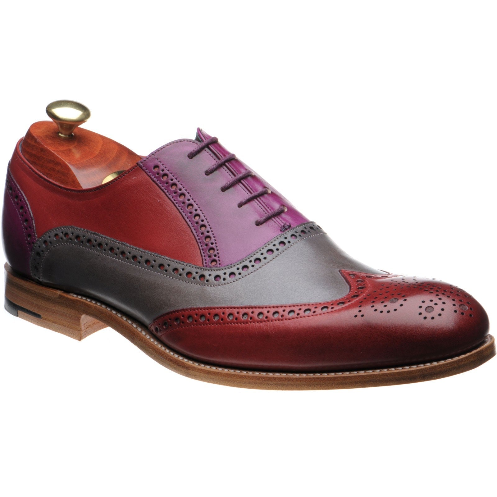 Barker Valiant mens brogues in red grey purple hand painted calf