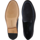 Barker William mens loafers in dark navy suede blue stitch