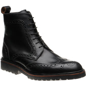 Barker Woodbury mens rubber-soled brogue boots in black waxy calf