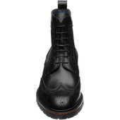 Barker Woodbury mens rubber-soled brogue boots in black waxy calf