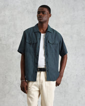 Bartlett Dark Green Two Tone Linen Short Sleeve Shirt
