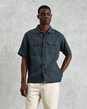 Bartlett Dark Green Two Tone Linen Short Sleeve Shirt