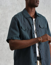 Bartlett Dark Green Two Tone Linen Short Sleeve Shirt