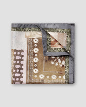 Blue Patchwork Print Silk Pocket Square