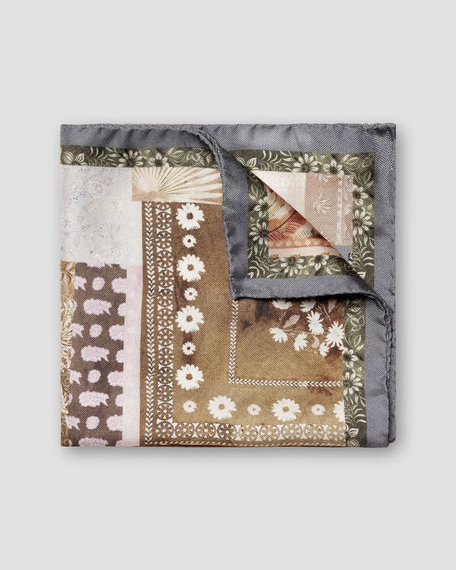 Blue Patchwork Print Silk Pocket Square