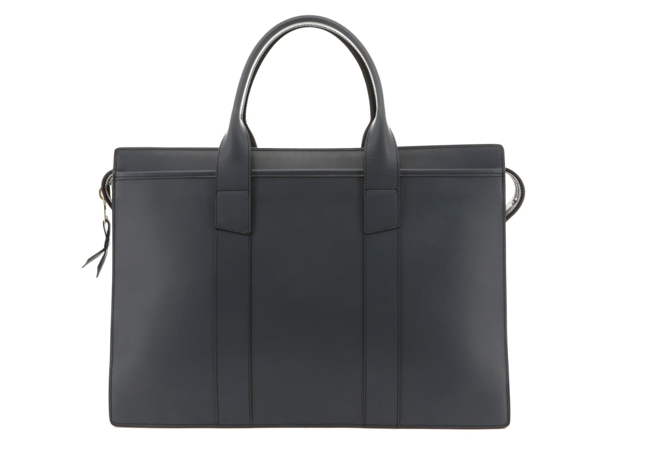 Double Zip-Top Briefcase - Battleship Grey - Belting Leather