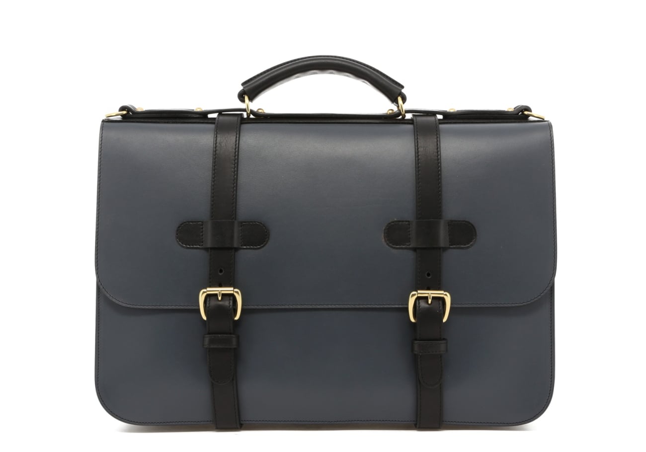 English Briefcase - Battleship Grey/Black Trim - Belting Leather