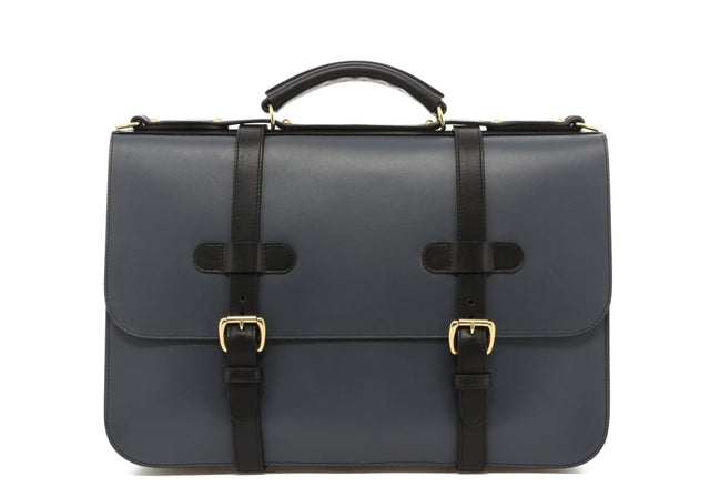 English Briefcase - Battleship Grey/Black Trim - Belting Leather