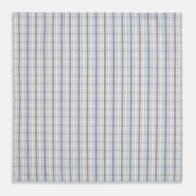 Blue and Navy Multi Check Hand-Rolled Handkerchief