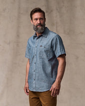 Short Sleeve Embroidered Chambray Shirt Rinsed