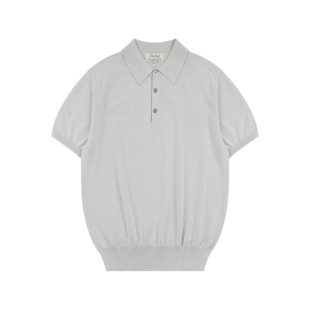 Essential Hard Twist Cotton Short Sleeve Polo Knit (Grey)
