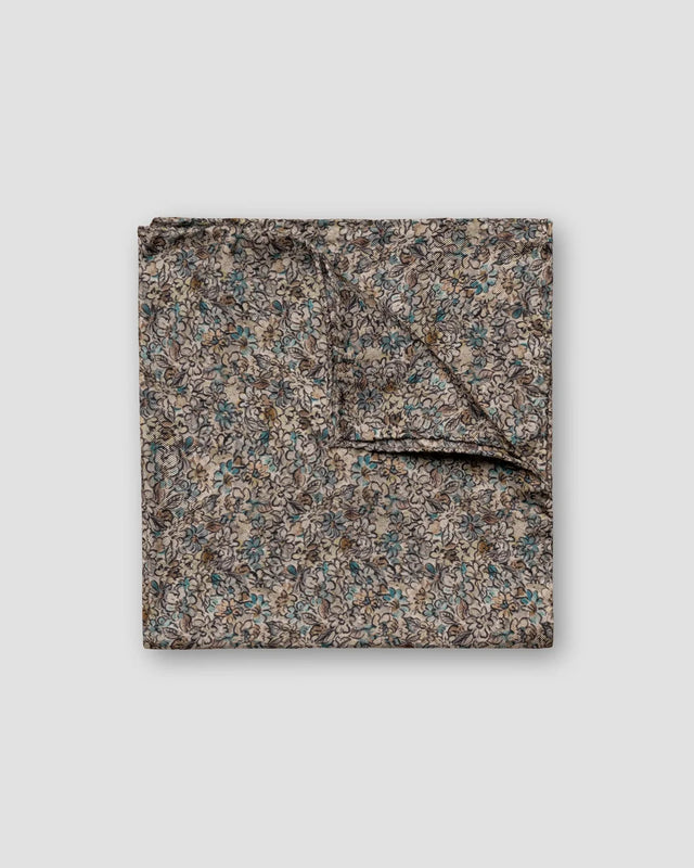 Light Brown Floral Print Silk Pocket Square