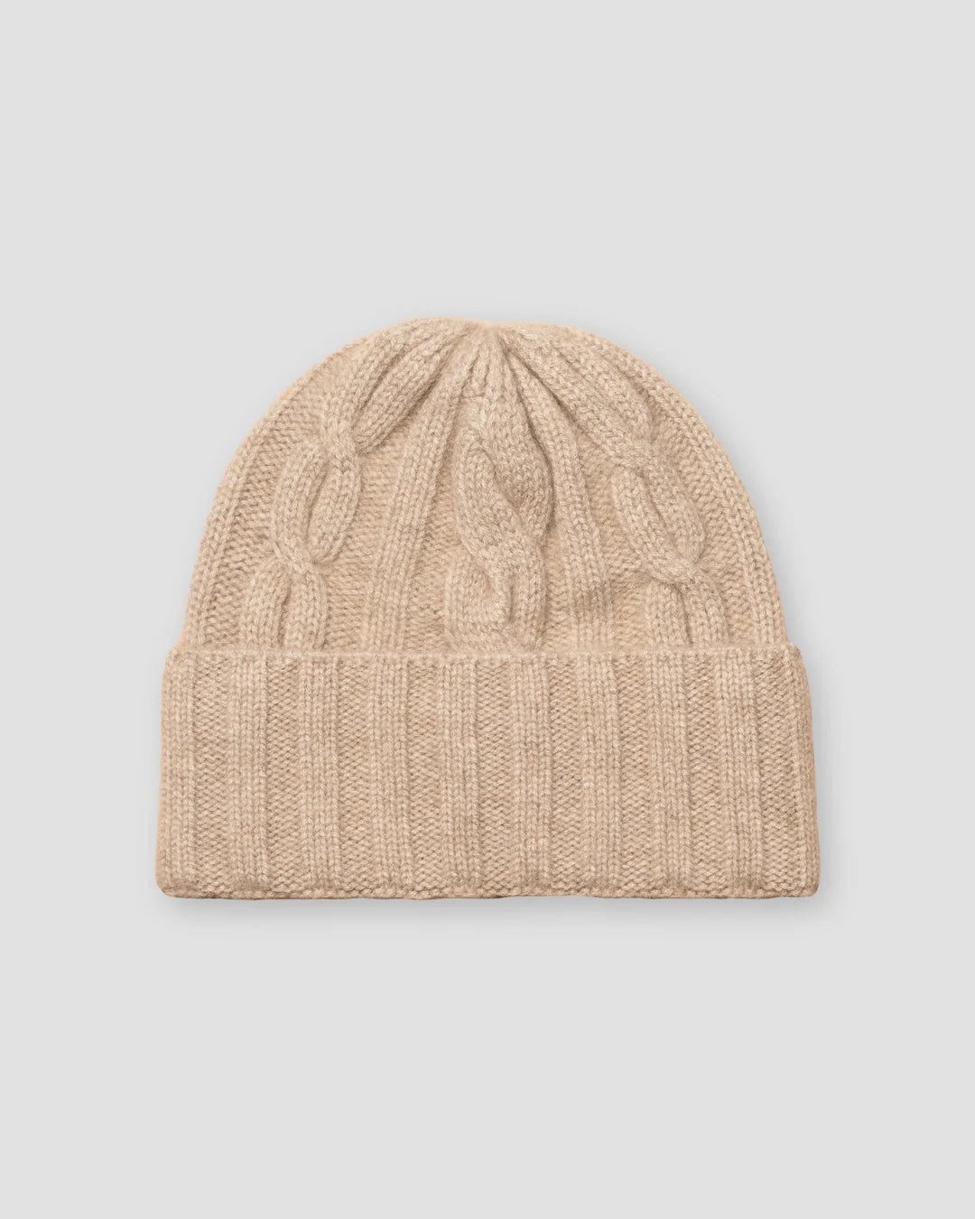Beige Cable Knit Cashmere Beanie