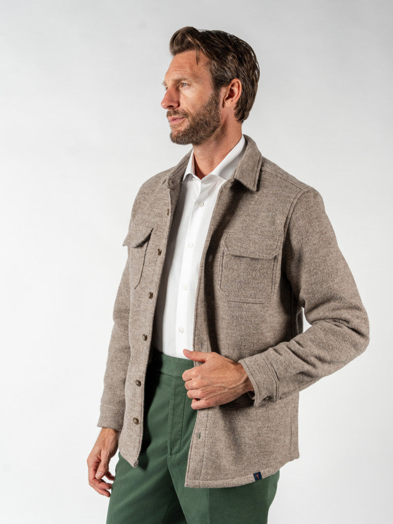 Beige Boiled Wool Overshirt