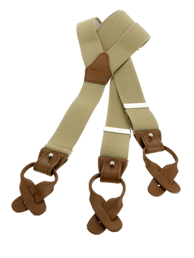 Beige Button Suspenders For Men