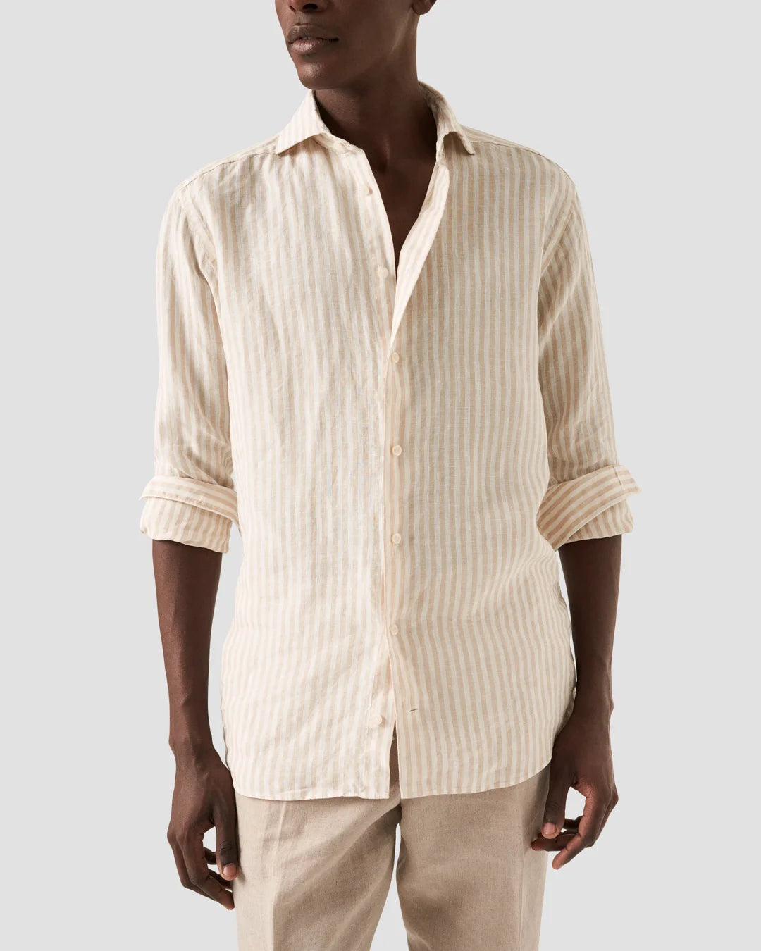 Light Brown Striped Linen Shirt Eton