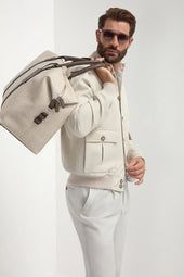 Beige Cotton And Silk Bomber Made In Italy