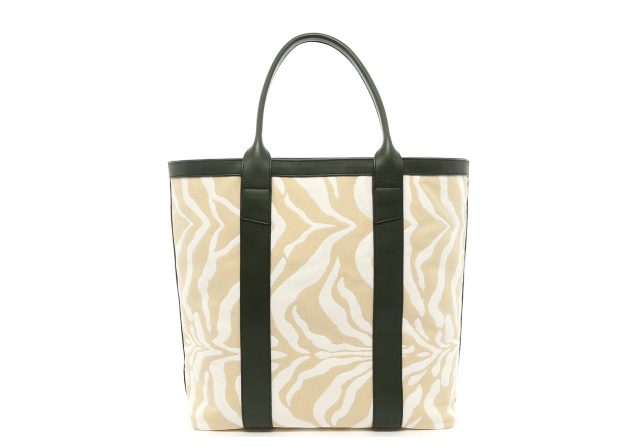 Tall Tote - Beige/Cream Zebra Canvas - Green Trim