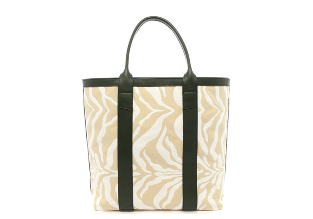 Tall Tote - Beige/Cream Zebra Canvas - Green Trim