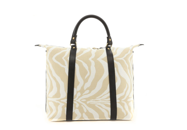 Hampton Tote - Beige/Cream Zebra/Black Trim - Canvas