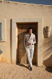 Beige Double Breasted Linen Cotton And Silk Jacket Made In Italy