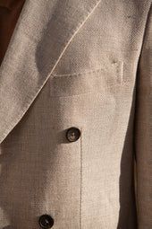 Beige Double Breasted Linen Cotton And Silk Jacket Made In Italy