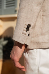 Beige Double Breasted Linen Cotton And Silk Jacket Made In Italy