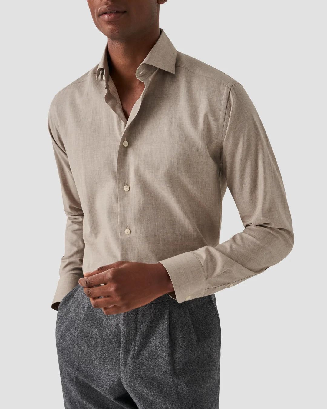 Brown Wrinkle Free Flannel Shirt Eton