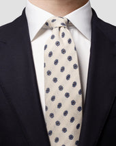Beige Floral Silk Cotton Tie