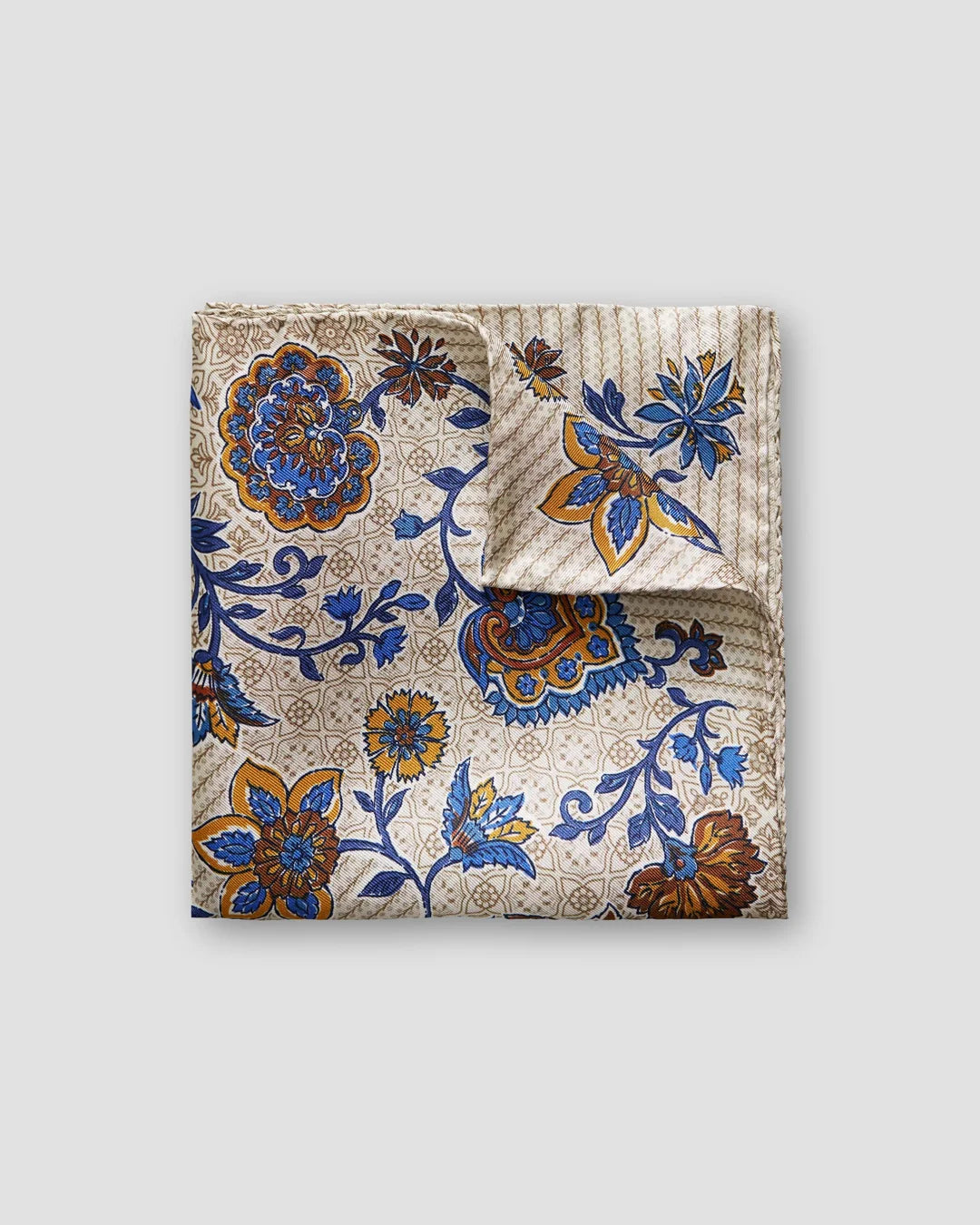 Beige Floral Silk Pocket Square